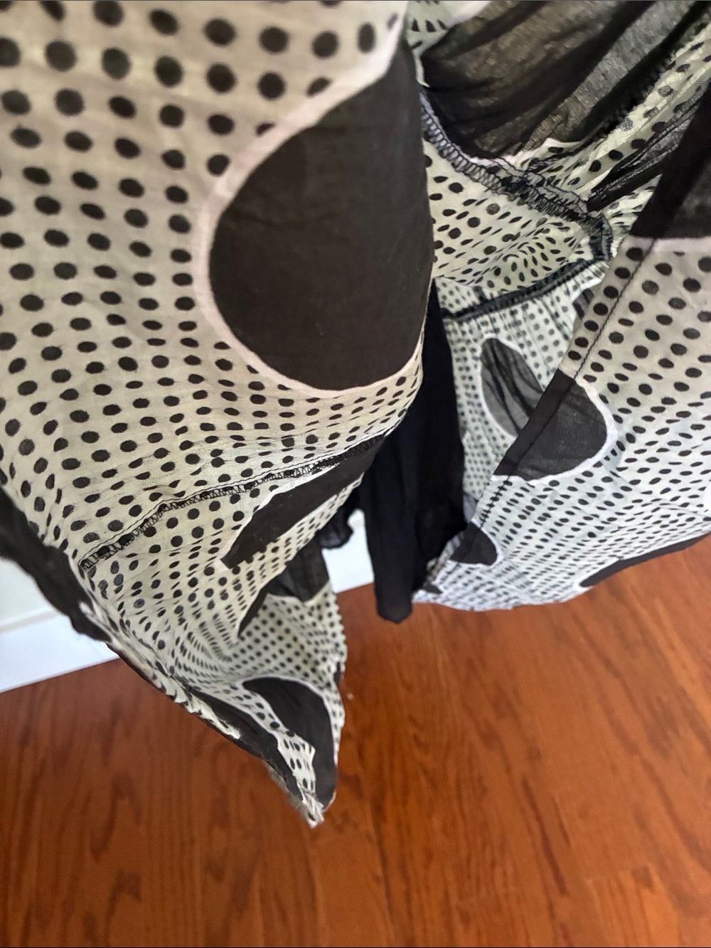 Carly Jean Los Angeles Black & Gray Cotton Polka Dot Tie-Shoulder Maxi Dress L - Picture 10 of 11